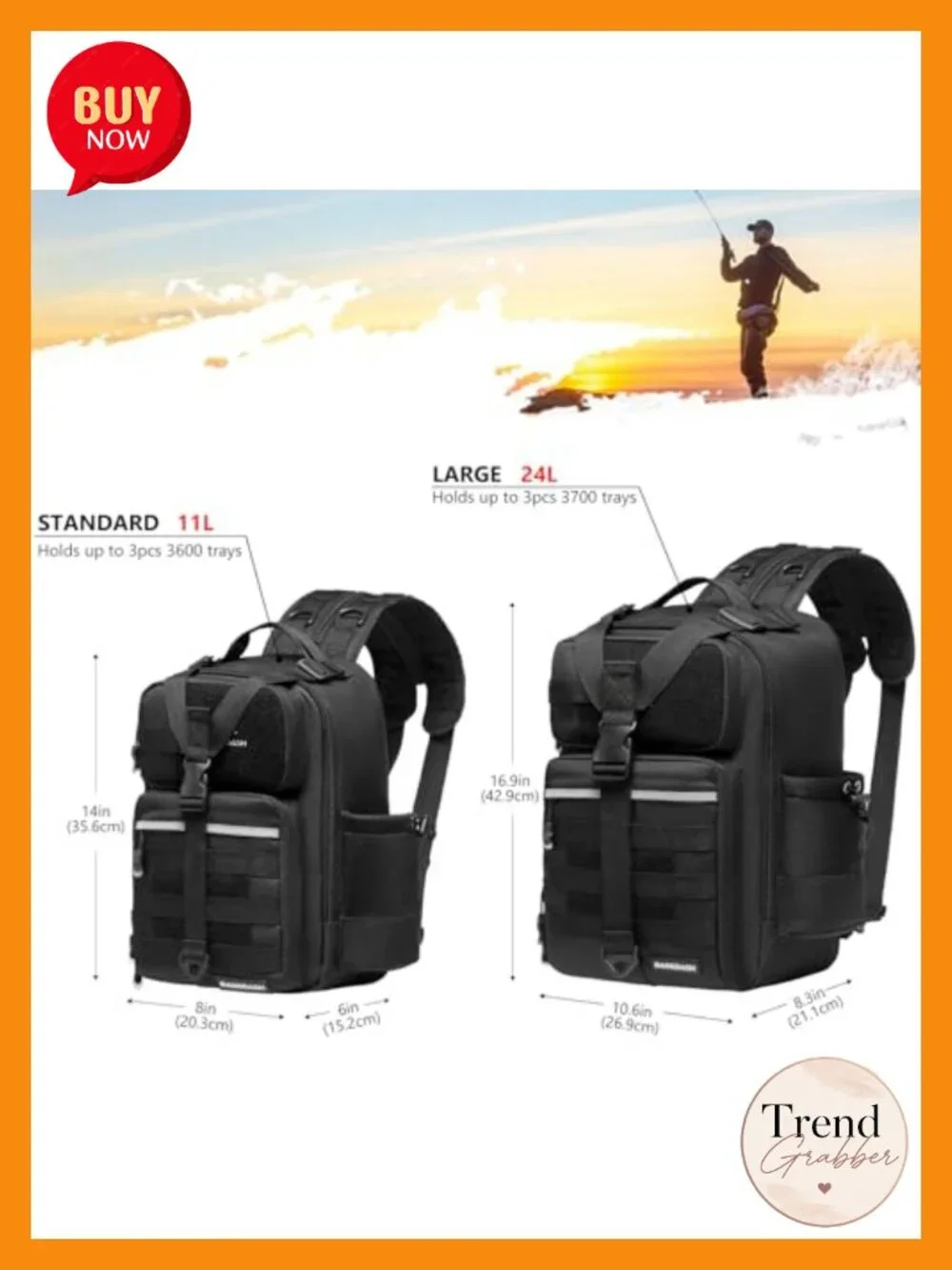Convertible Fishing Backpack Sling Bag with Rod Holder Water-Resistant Tactical